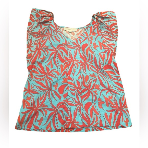 Loft Women's Red and Blue Floral Top-XXS - Picture 1 of 4